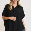 Umgee Full Size High-Low Button Up Short Sleeve Shirt - Black