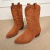 Point Toe Block Heels Boots - Brown