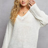 POL Oversized V-Neck Knit Top - Ivory