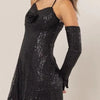 HYFVE Sequin Rosette Halter Mini Dress - BLACK