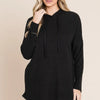 BOMBOM Contrast Drawstring Drop Shoulder Knit Hoodie - Black