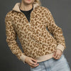 Umgee Leopard Print Quarter-Zip Sweatshirt - ECRU