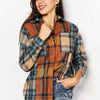 Double Take Plaid Curved Hem Shirt Jacket with Breast Pockets - Plaid