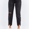 American Bazi High Waist Distressed Cropped Straight Jeans - Black