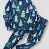 Children's Christmas Tree Long Sleeve Pajama Set - French Blue