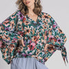 Umgee Full Size Floral V-Neck Tie Sleeve Blouse Plus Size - FORESTMIX