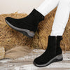 Suede Ankle Boots with Wedge Heel - Black