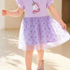 Children's Unicorn Ruffle Sleeve Tulle Dress - Lavender