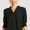 Umgee Full Size Split Neck Boxy Cut Top with Piping Details Plus Size - Black