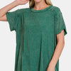 Zenana Washed Ribbed Short Sleeve Top - DKGREEN