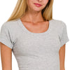 Zenana Ribbed Scoop Neck Crop Short Sleeve Top - H GREY