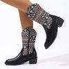 Point Toe Block Heels Boots - Floral
