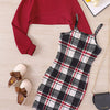 Children's Plaid Print Long Sleeve Dress Set - Scarlet