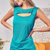 BiBi Rayon Span Knit With Cut Out Front Sleeveless Top - JADE