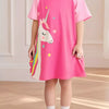 Children's Unicorn Graphic Short Sleeve Dress - Fuchsia Pink