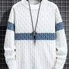 Men's Plus Size Color Block Round Neck Sweater - White