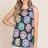 BOMBOM Round Neck Smiley Face Tank - Navy