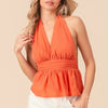 BiBi Back Open With Halter Neck Wrinkled Tank Top - ORANGE