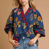 Umgee Floral Print Flounce Sleeve Blouse - MIDNIGHT MIX