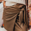 Bowknot Elastic Waist Mini Skirt - Brown