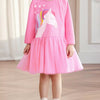 Children's Unicorn Print Long Sleeve Tulle Dress - Pink