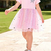 Children's Star Short Sleeve Tulle Dress - Blush Pink
