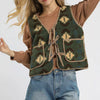 Umgee Mix Patterned Sherpa Tie-Front Vest - OLIVE MIX
