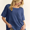 Davi & Dani High-Low Round Neck Knit Top - Dark Blue