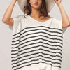 BiBi V Neck Striped Short Sleeve Top - Black