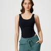 Millennia Round Neck Wide Strap Active Tank with Detachable Chest Pads - Black