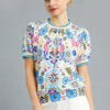 Umgee Retro Floral Puff Sleeve Top - Pastel Blue
