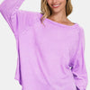 Zenana Round Neck Thumbhole Long Sleeve T-Shirt - Lavender