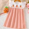 Children's Embroidered Striped Dress - Orange