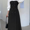 Two Tone Long Sleeve Collared Neck Dress - Black