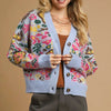 Umgee Floral Knit Button-Up Cardigan - LT. BLUE