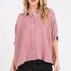 Mittoshop Mineral Wash Gauze Dolman Sleeve Button Down Shirt - DUSTY PINK
