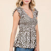 Mittoshop Leopard Print Ruffle Smock Blouse - OLIVE