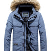 Men's Plus Size Fur Hooded Warm Winter Parka Coat - Dusty Blue