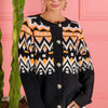 BiBi Ethnic Pattern Button Up Knit Cardigan - Black Multi