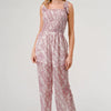 GeeGee Printed Tie Shoulder Wide Leg Jumpsuit - Mauve