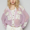 POL Vintage Washed Crochet Hoodie Jacket With Patchwork - LAVENDER MULTI