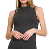 Zenana Ribbed Sleeveless Mock Neck Top - BLACK