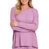 Zenana Soft Melange Long Sleeve Tee and Shorts Set - LT PLUM
