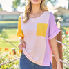 Hailey & Co Full Size Color Block Short Sleeve Top - Yellow