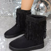 Sequin Fringe Suede Winter Boots - Black