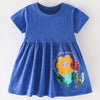 Children's Flower Sequin Short Sleeve Dress - Royal Blue