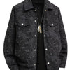 Men's Plus Size Printed Snap Down Casual Jacket - Black