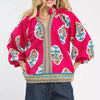 Umgee Boho Floral Print Tunic Blouse - FUCHSIA