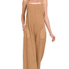 Zenana Knit Waffle Wide Leg Overalls - DEEP CAMEL