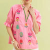 Umgee Embroidered Floral Top with Contrast Trim - ROSE